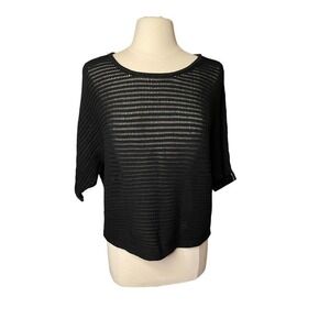 Club Monaco Open Knit Oversize Cropped Sweater Faux Leather Trim Medium